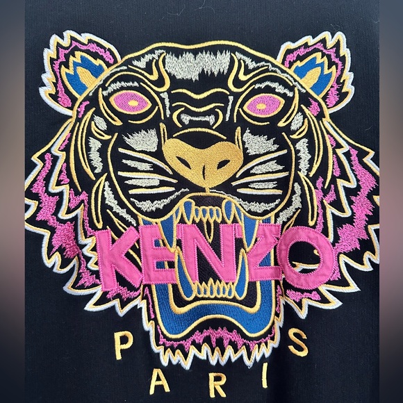 Kenzo Tops - Kenzo Black Sweatshirt with Pink and Gold Tiger Design-THIS IS A LONG SWEATSHIRT